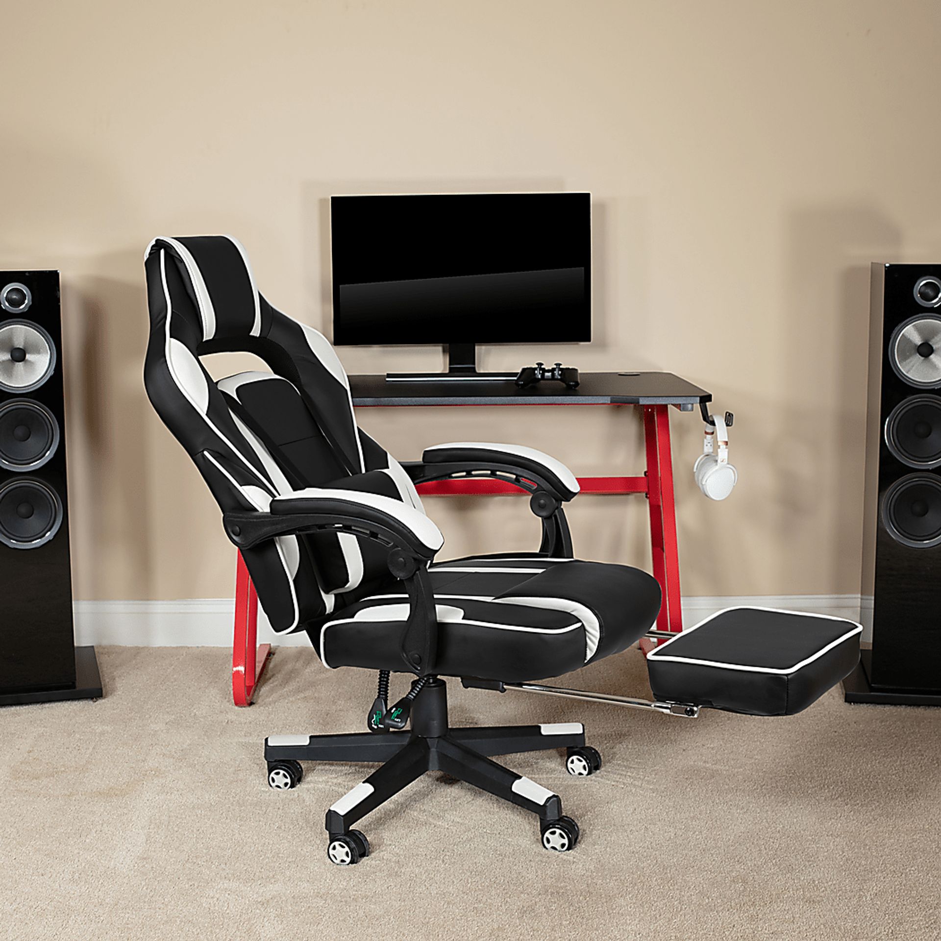 Exfor White Ergonomic PC Gaming Chair with Footrest - Image 10