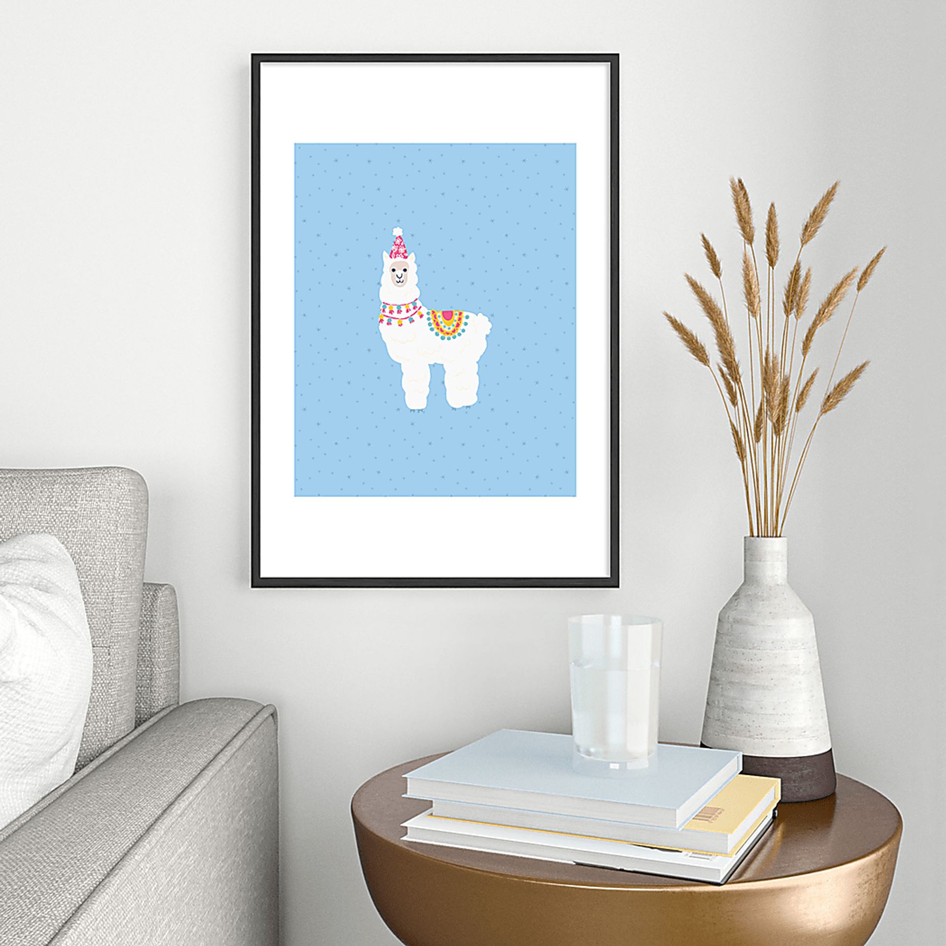 Kids Fa La Llama Blue Metal Framed Print - Image 2