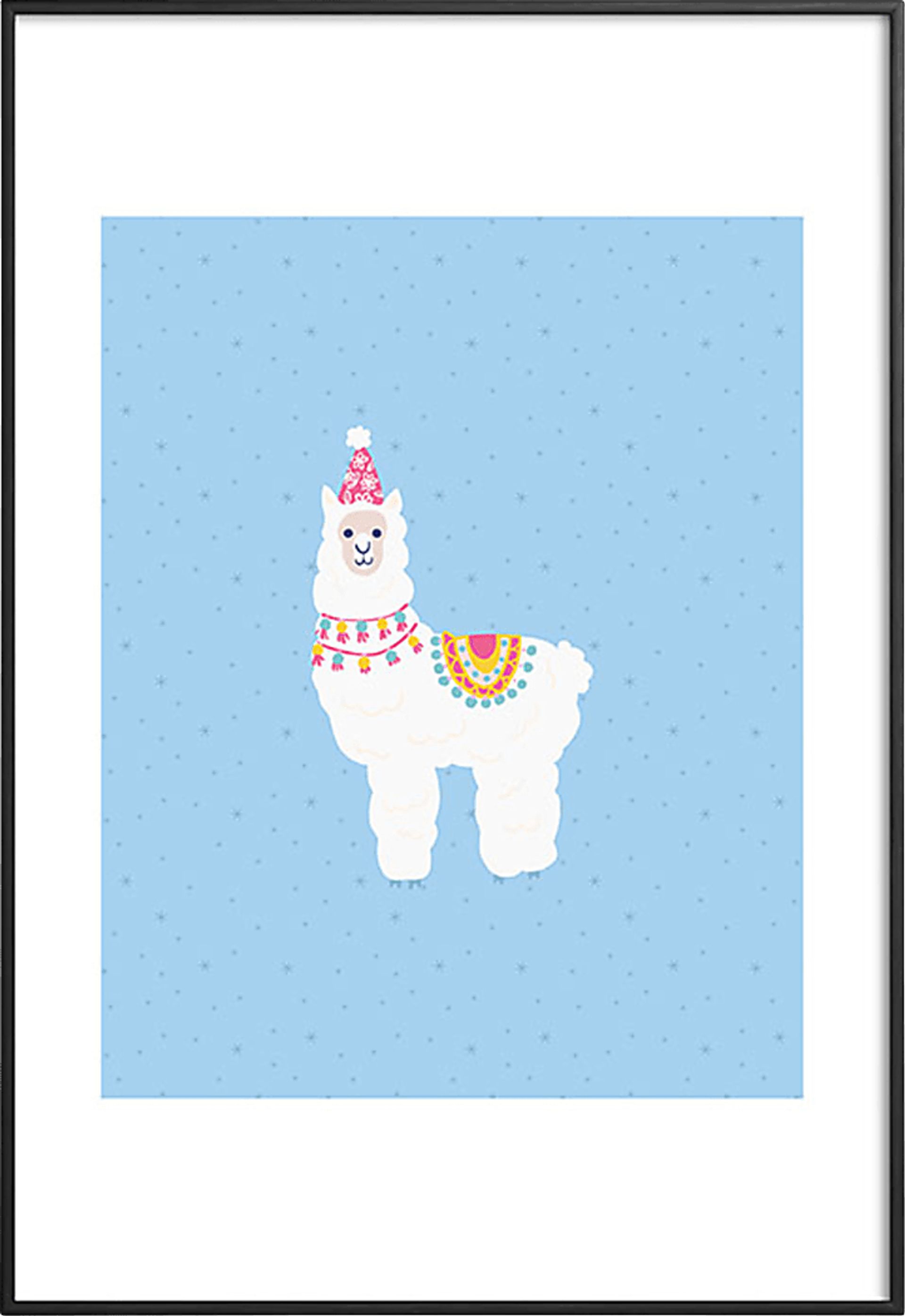 Kids Fa La Llama Blue Metal Framed Print - Image 1