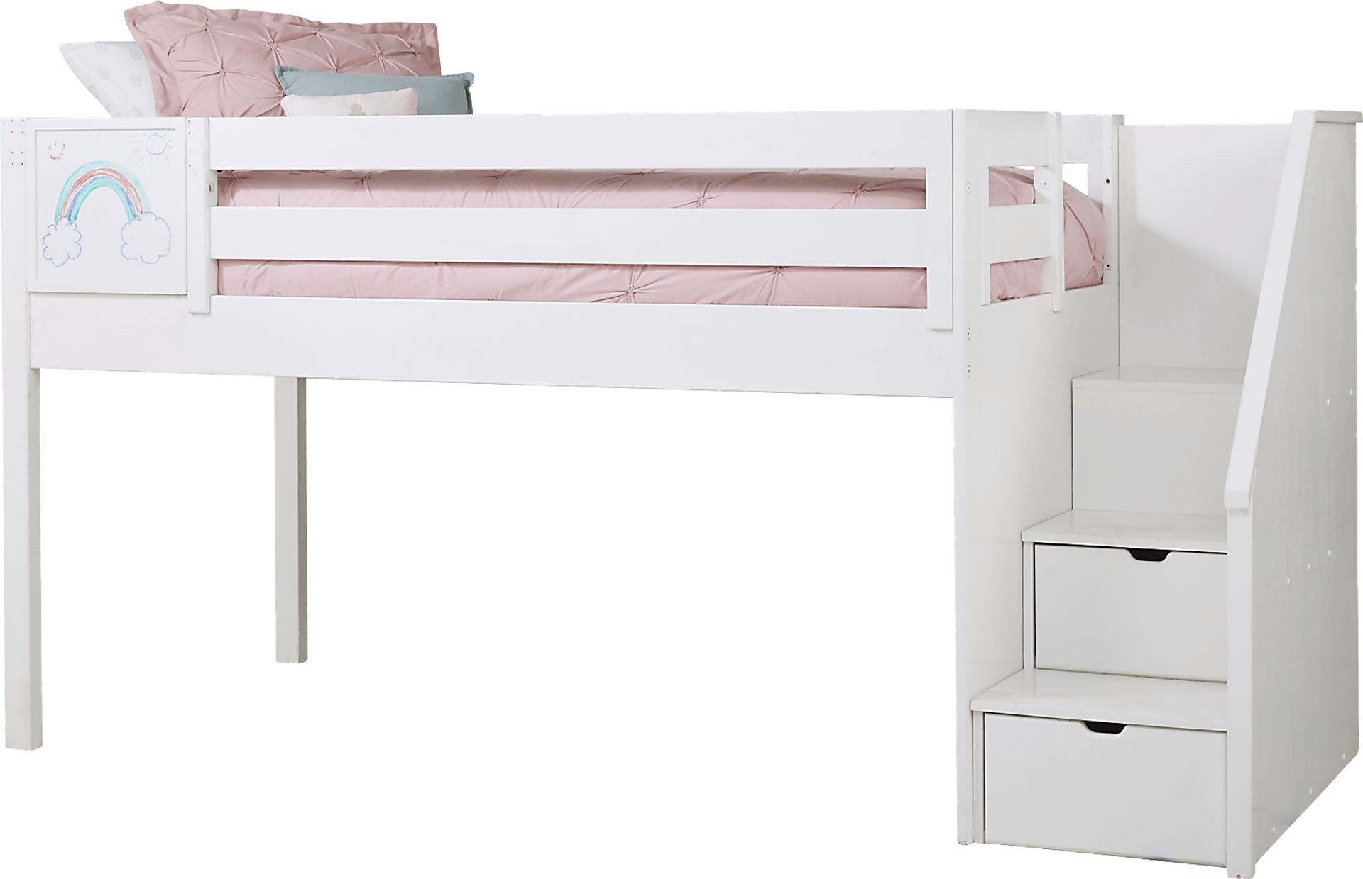 Kids Fantasy Fort White Twin Low Step Loft with Activity Panel - Image 3