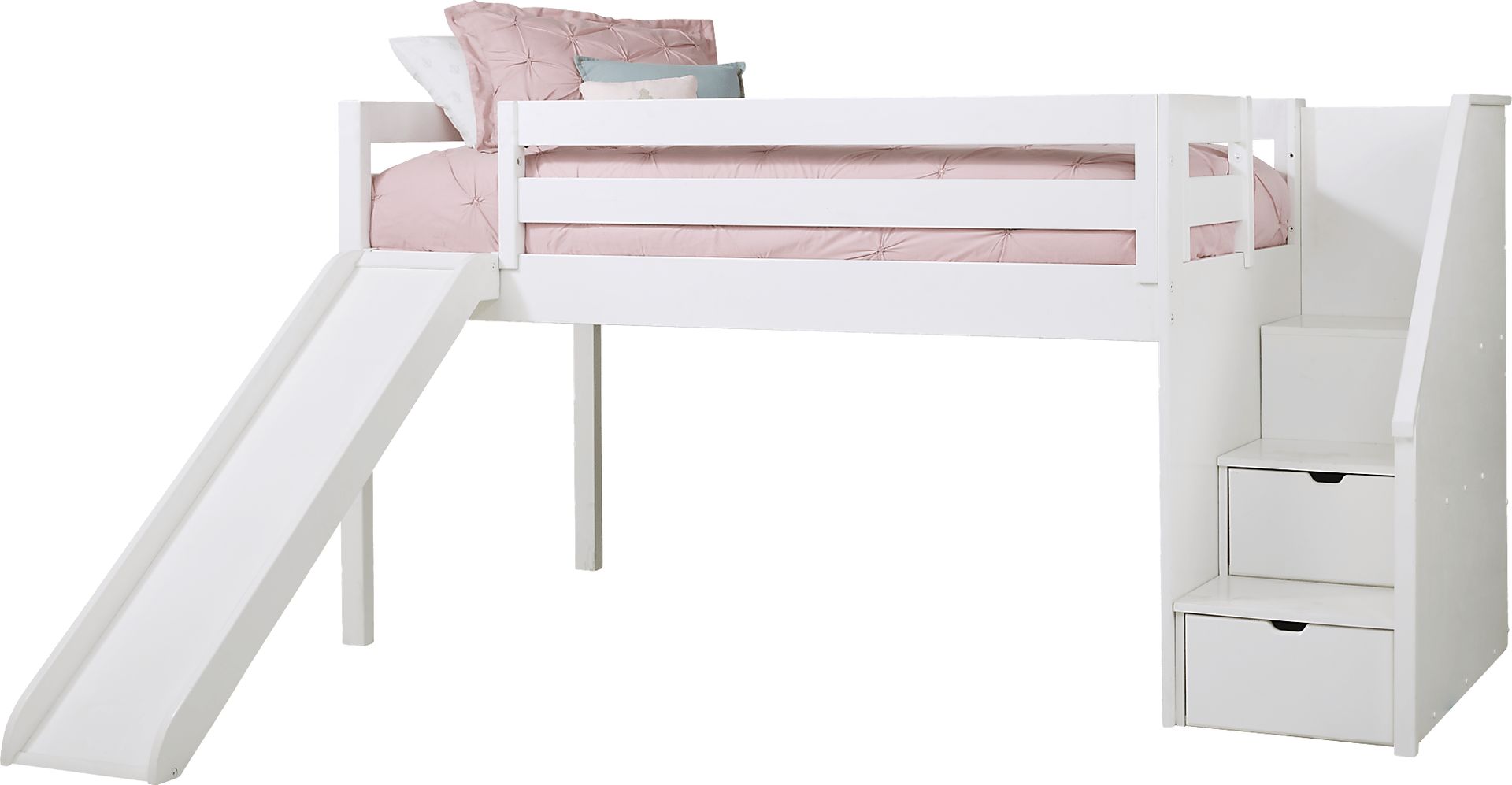 Kids Fantasy Fort White Twin Low Step Loft with Slide - Image 3
