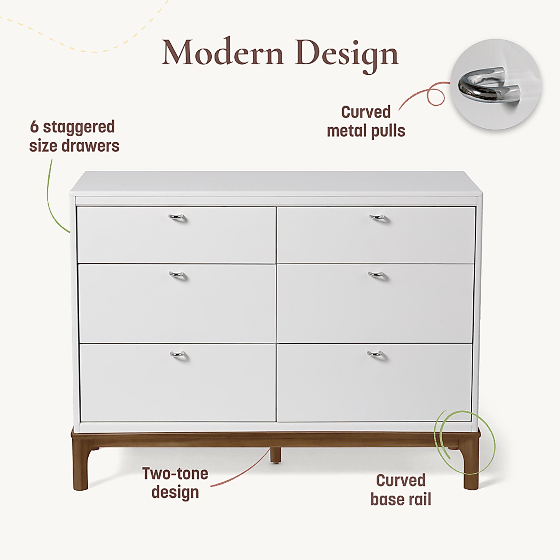Kids Fiedu White/Brown 6 Drawer Dresser - Image 7