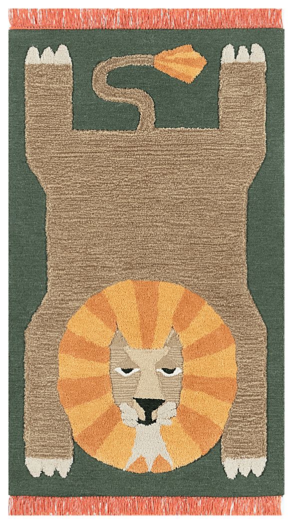 Kids Fierce Lion Green 3' x 5' Rug