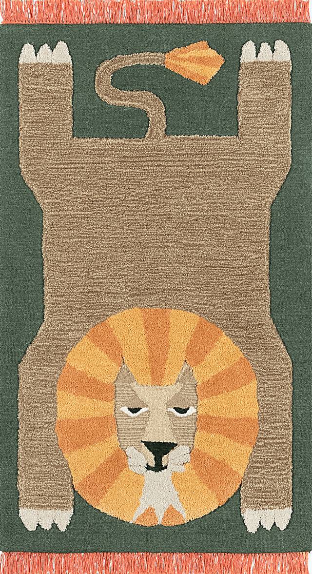 Kids Fierce Lion Green 4' x 6' Rug - Thumbnail - Image 1