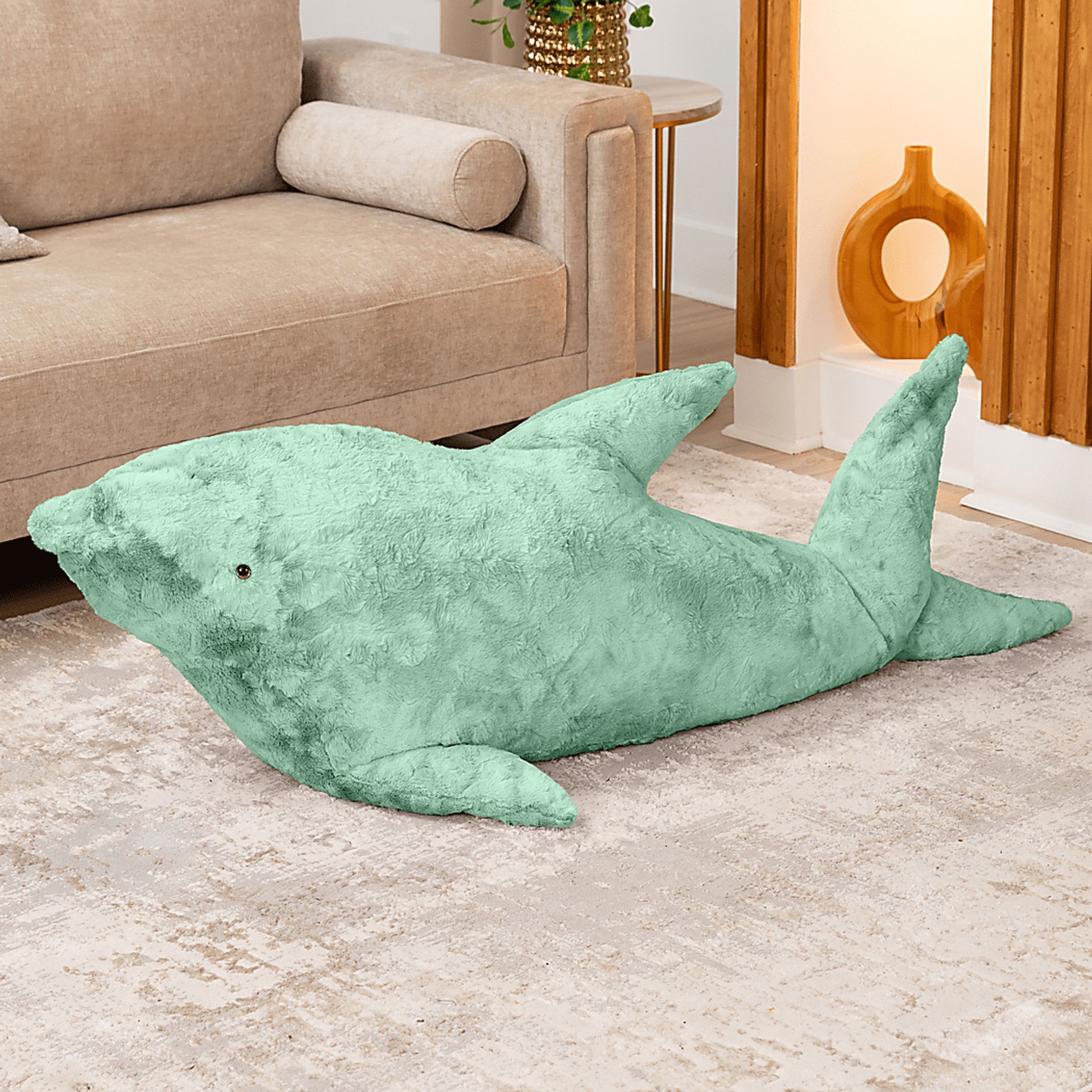 Kids Finn the Shark Green Bean Bag - Image 2