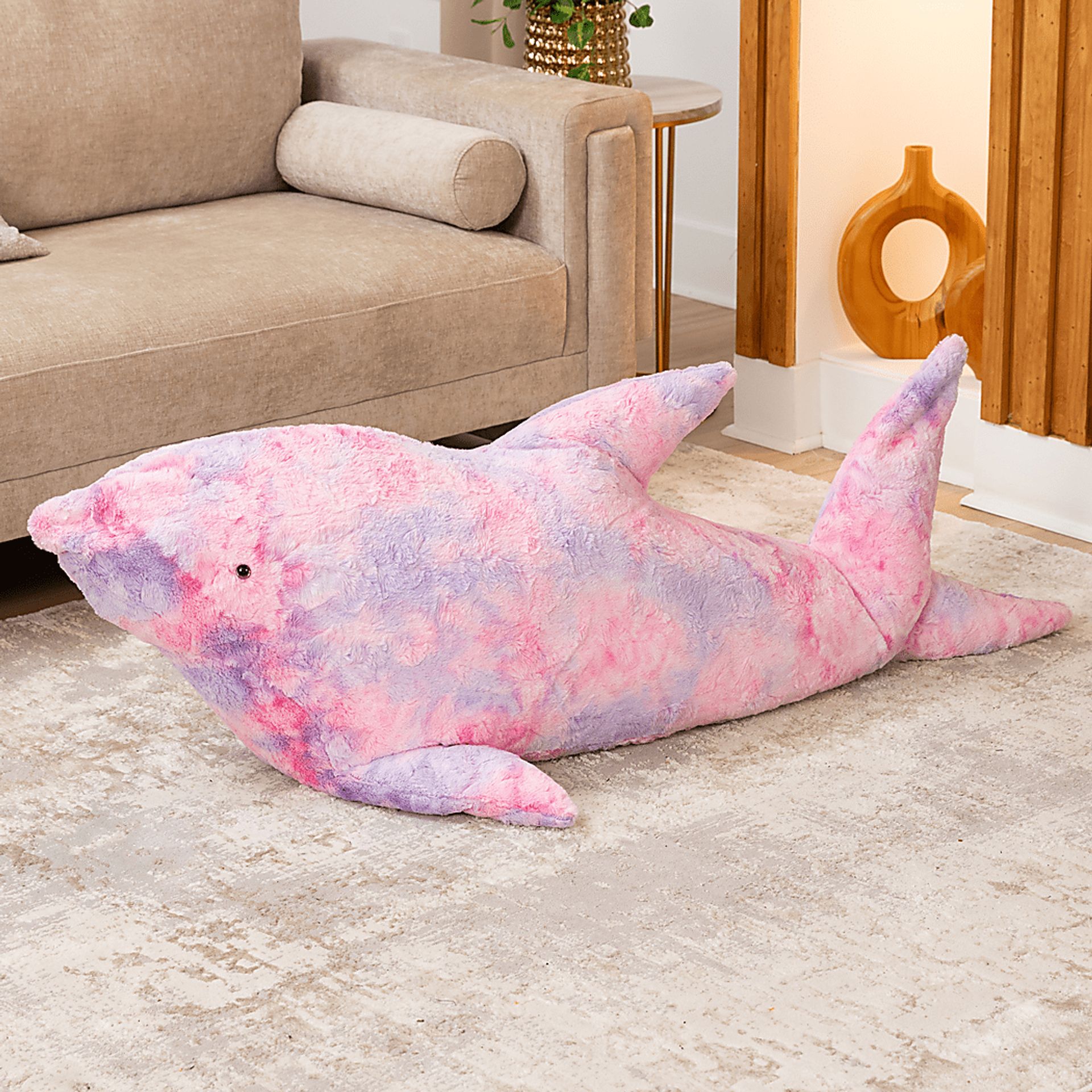Kids Finn the Shark Tie-Dye Pink Bean Bag - Image 2