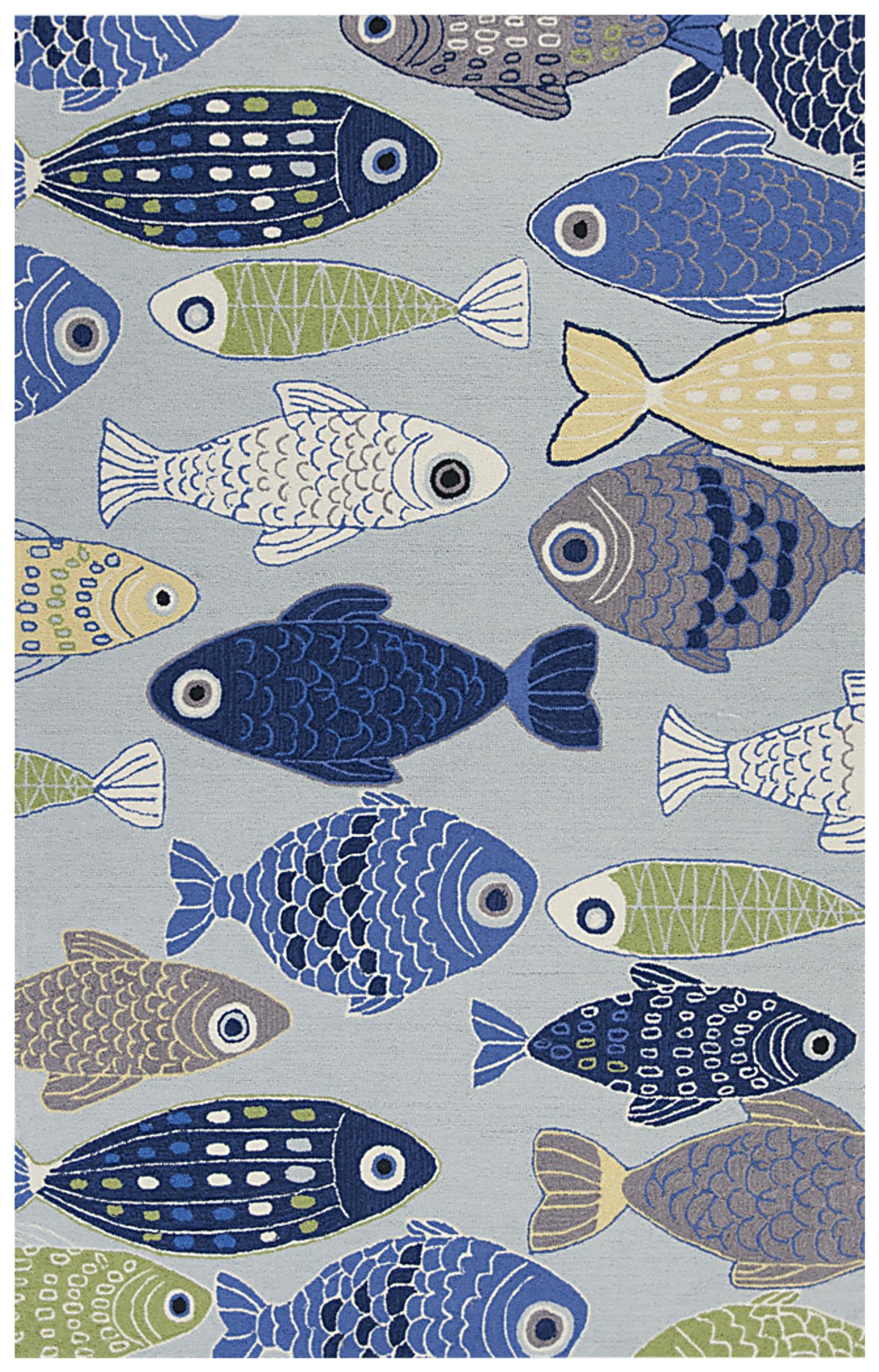 Fish Festival Blue Polyester Fabric Rug | Rooms to Go