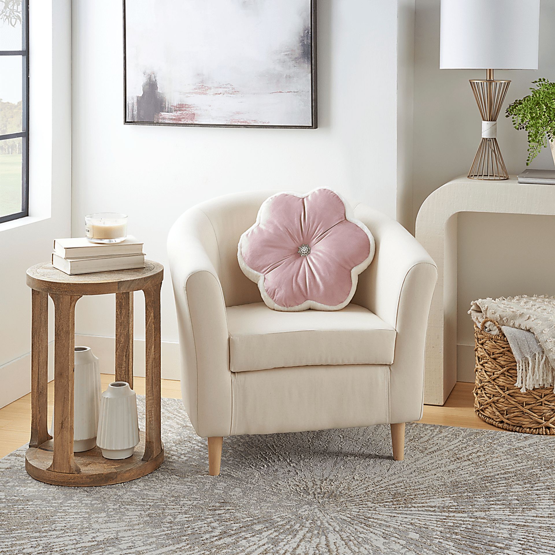 Kids Floral Bloom Blush Throw Pillow - Image 3