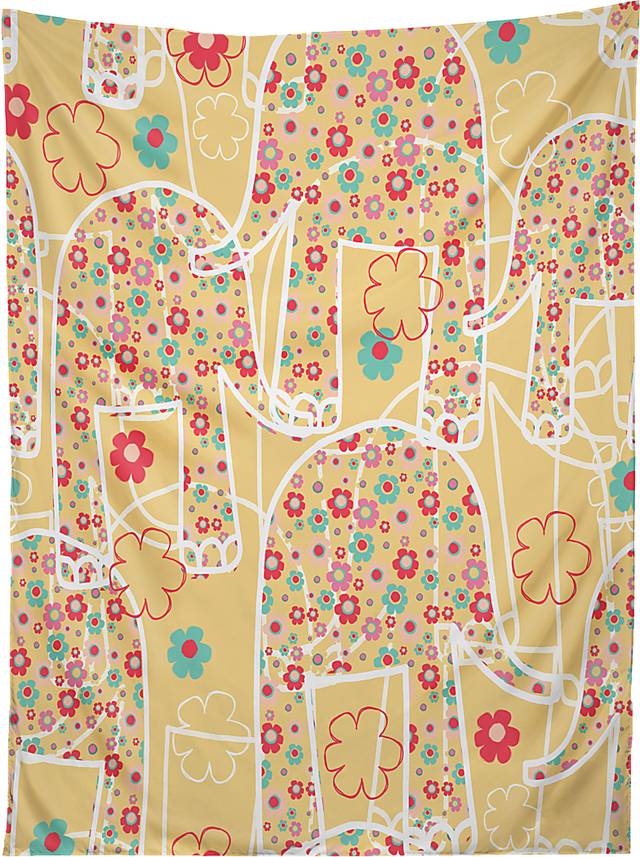 Kids Floral Elephant Yellow Tapestry - Thumbnail - Image 1