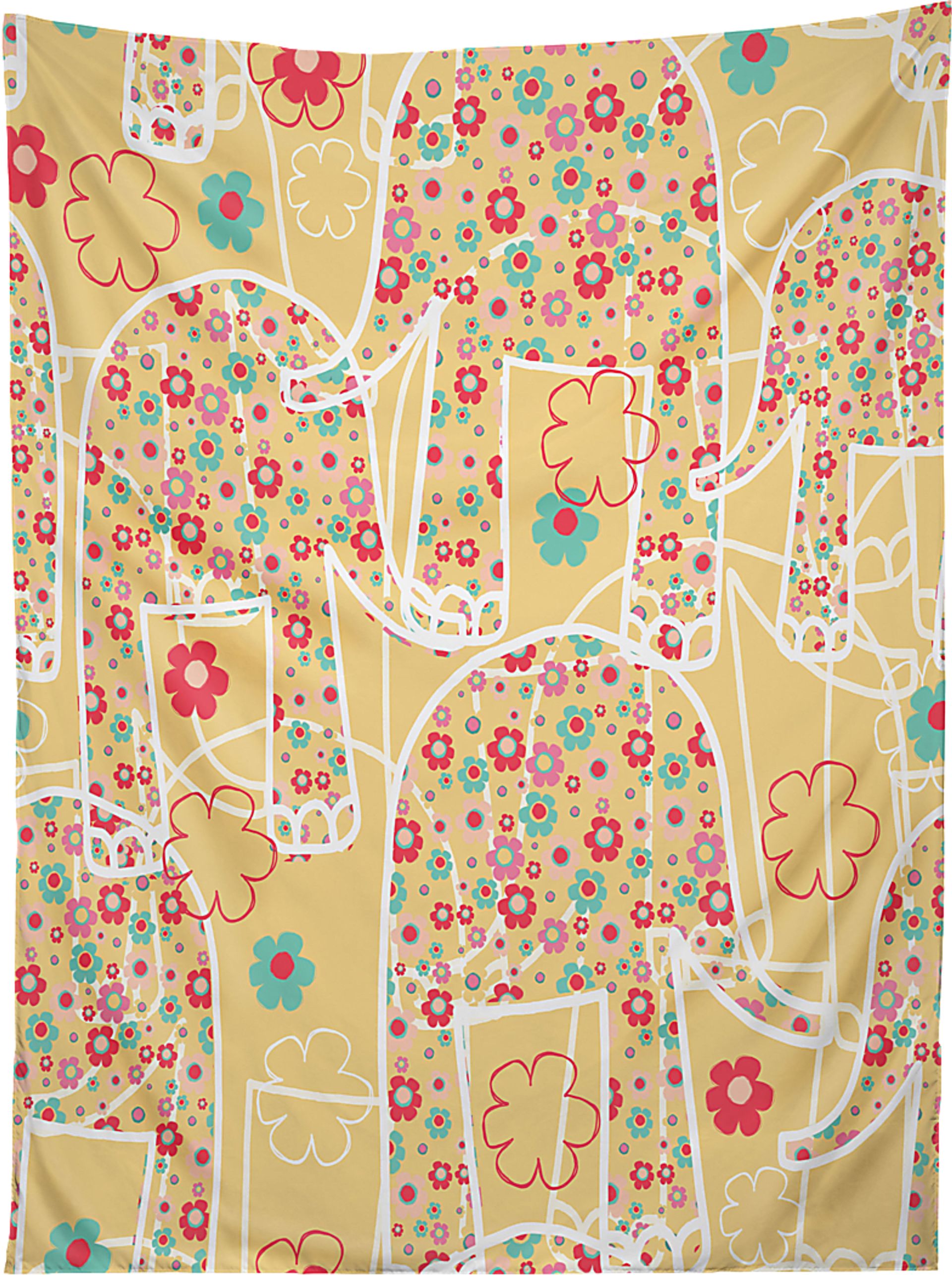 Kids Floral Elephant Yellow Tapestry - Image 1