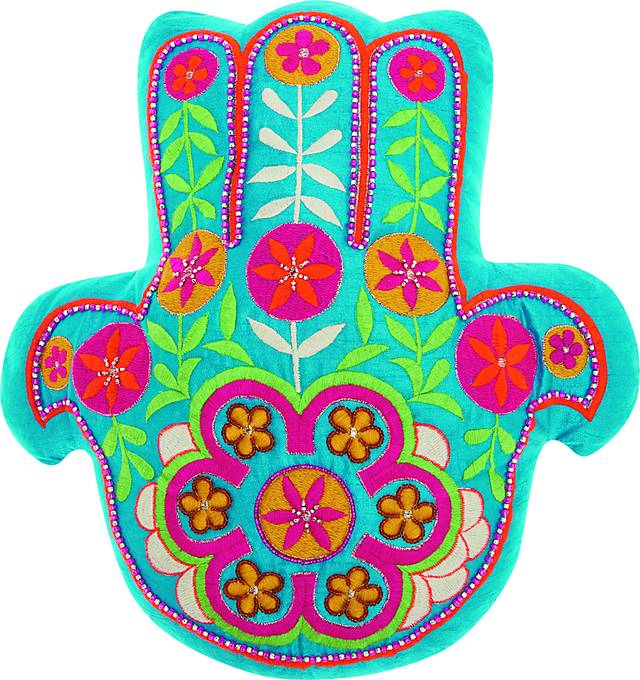 Kids Floral Hamsa Teal Accent Pillow - Thumbnail - Image 1