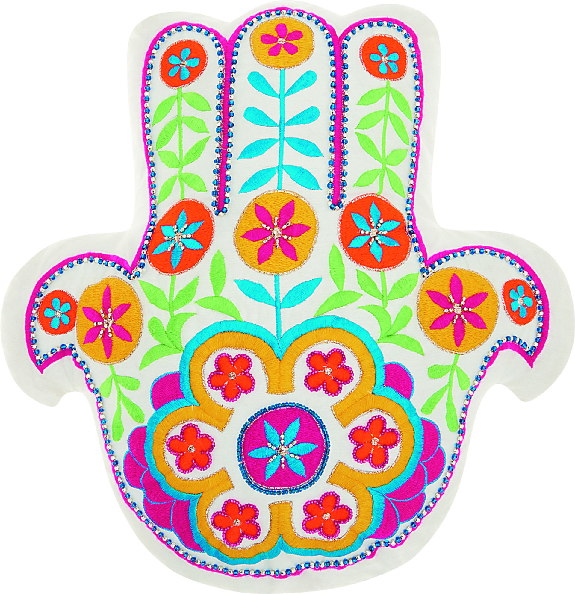 Kids Floral Hamsa White Accent Pillow - Image 1