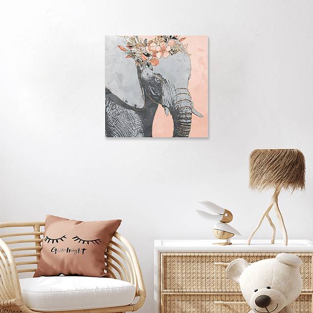 Kids Flower Elephant Pink Medium Wall Art - Thumbnail - Image 3