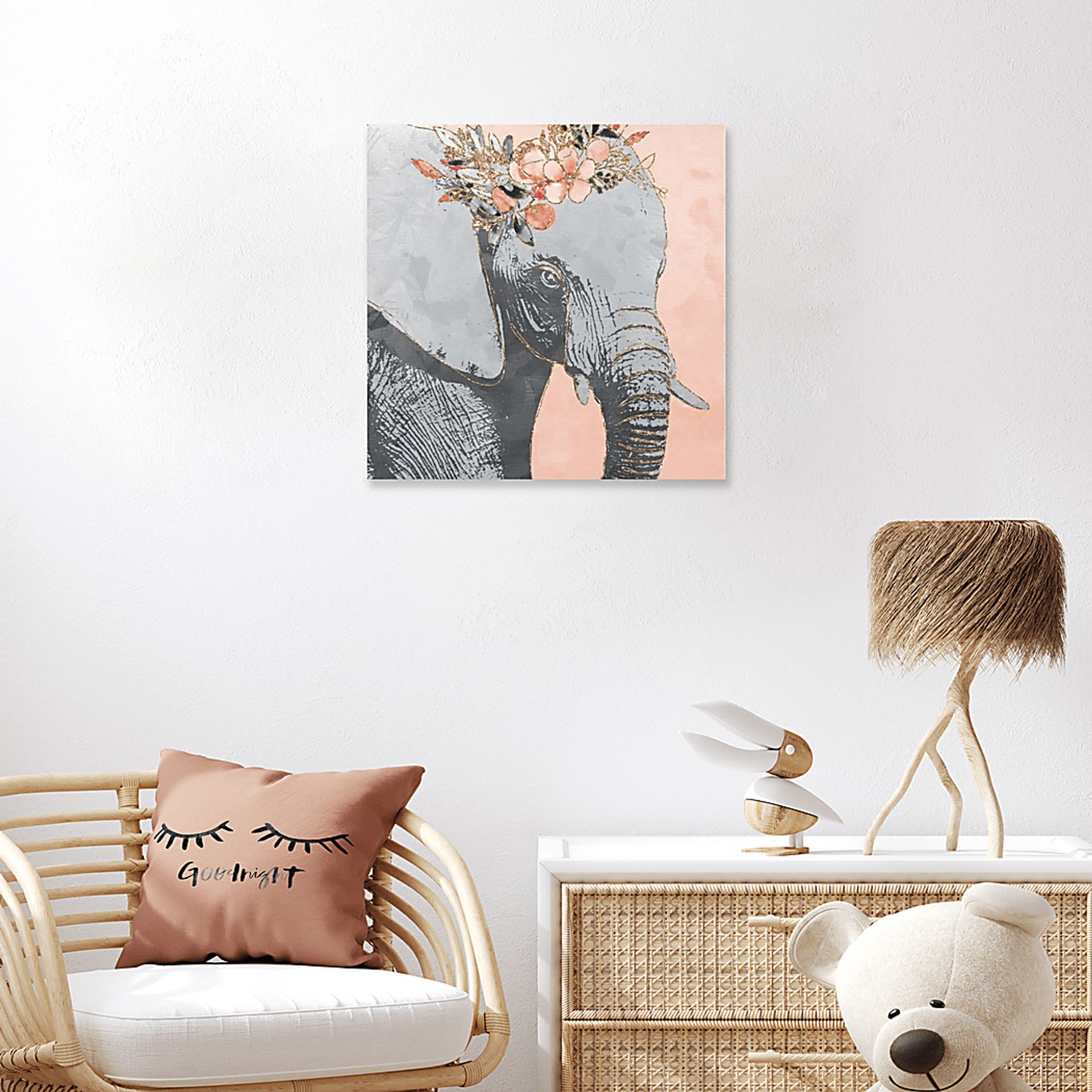 Kids Flower Elephant Pink Medium Wall Art - Image 3