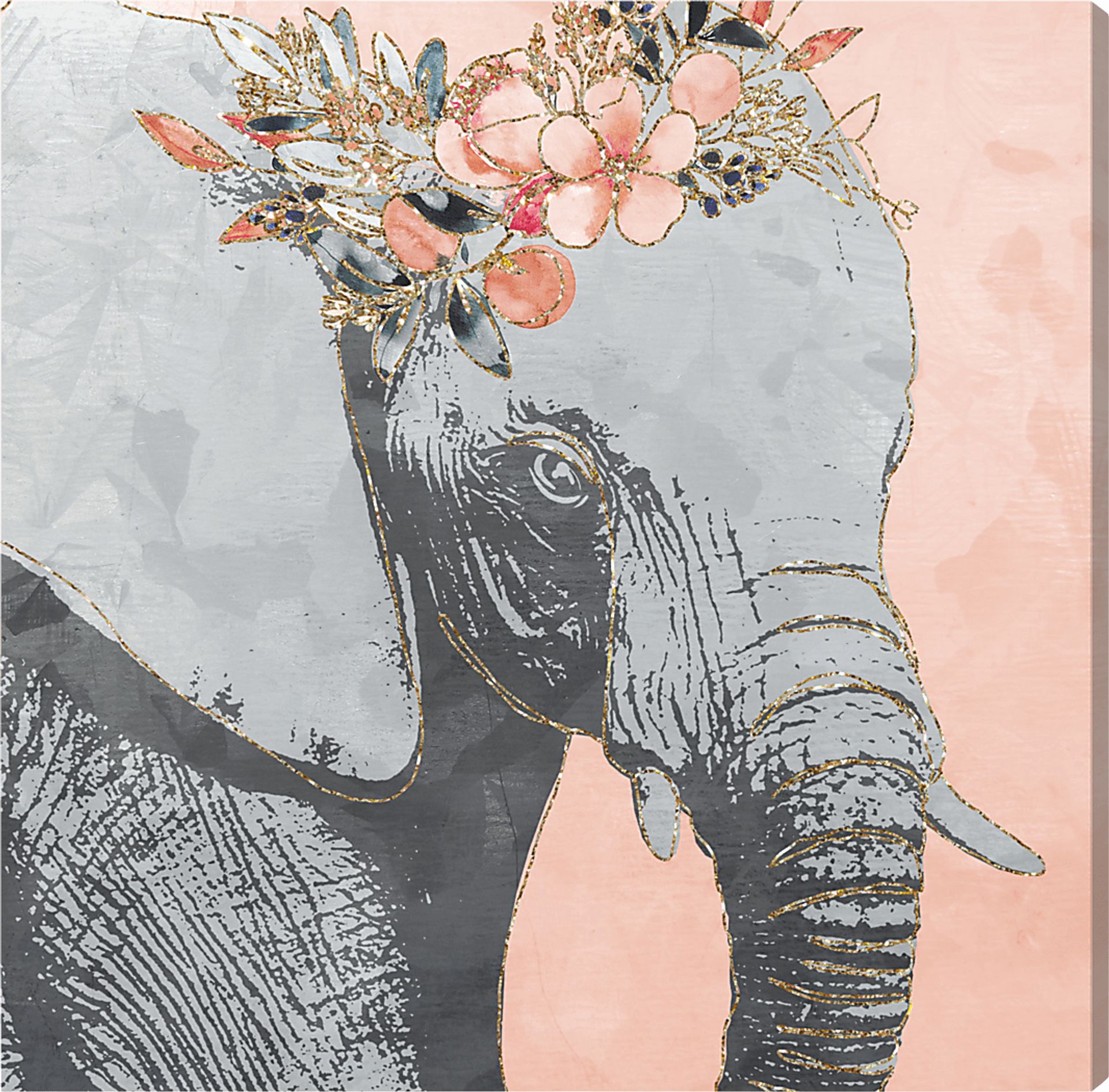 Kids Flower Elephant Pink Medium Wall Art - Image 1