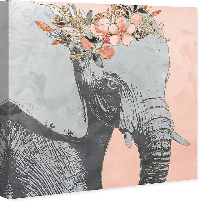 Kids Flower Elephant Pink Small Wall Art - Thumbnail - Image 2