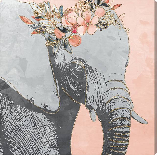 Kids Flower Elephant Pink Small Wall Art - Thumbnail - Image 1