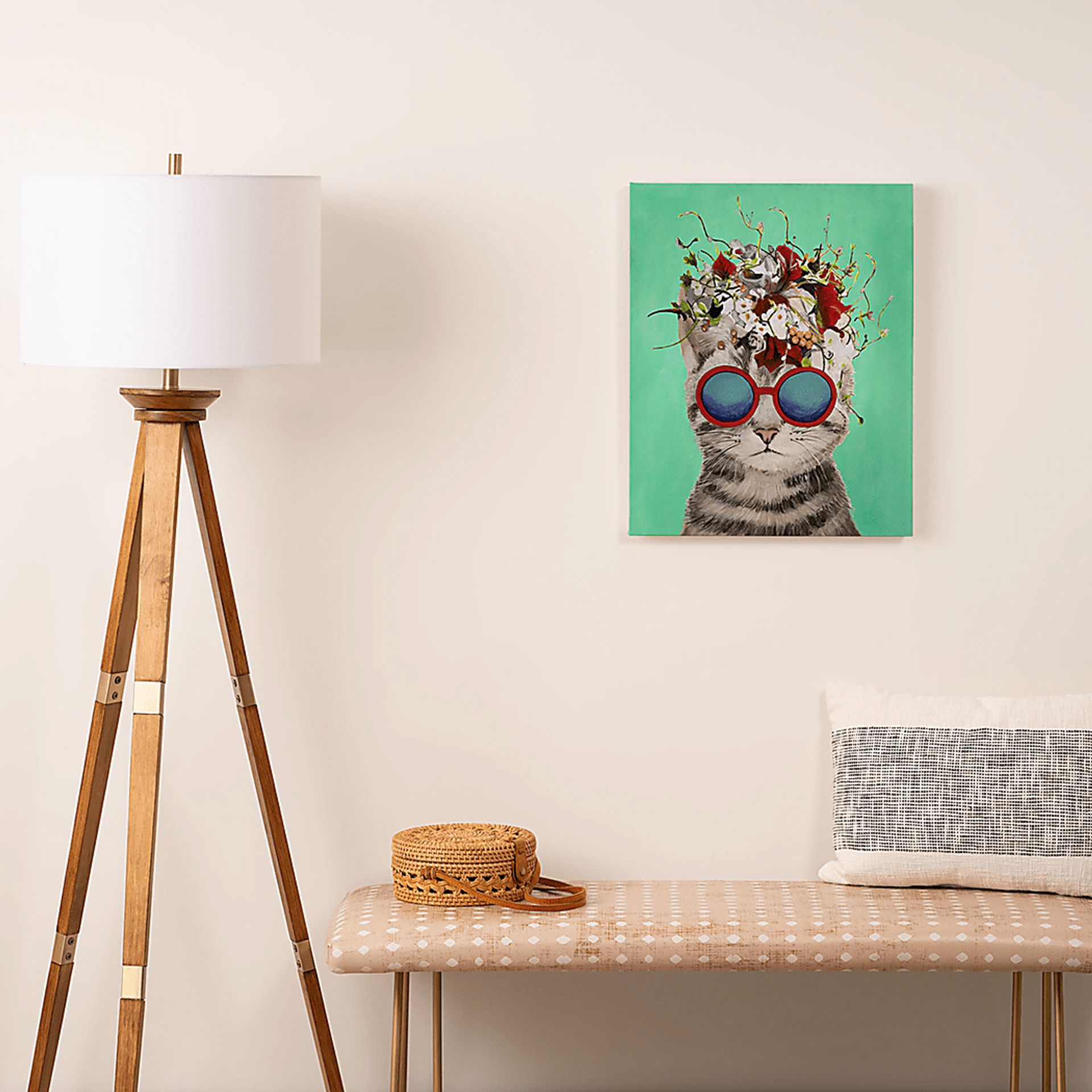 Kids Flower Power Cat I Green Artwork - Image 2