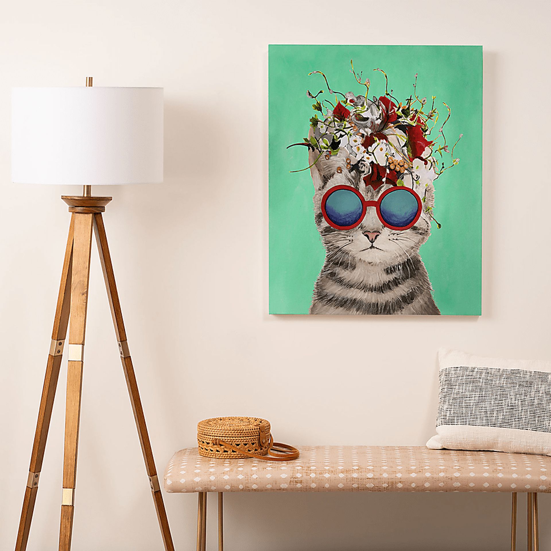 Kids Flower Power Cat II Blue Artwork - Image 2