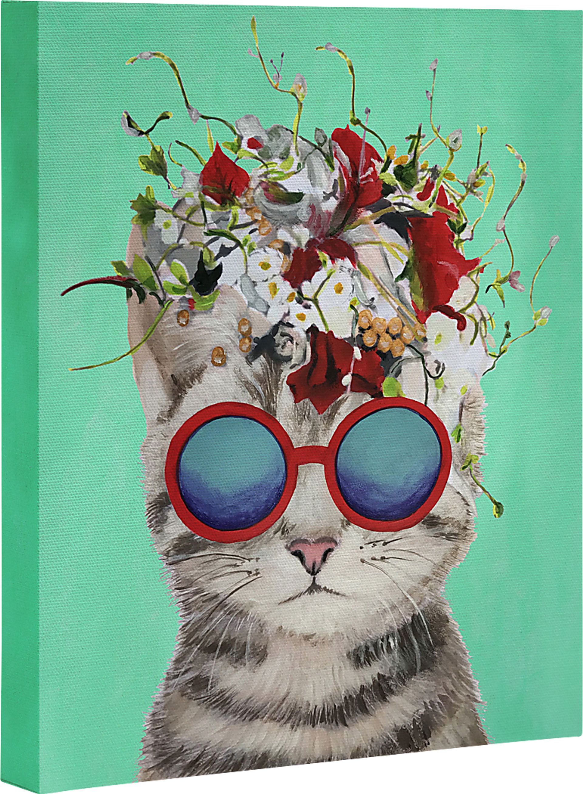 Kids Flower Power Cat II Blue Artwork - Image 1
