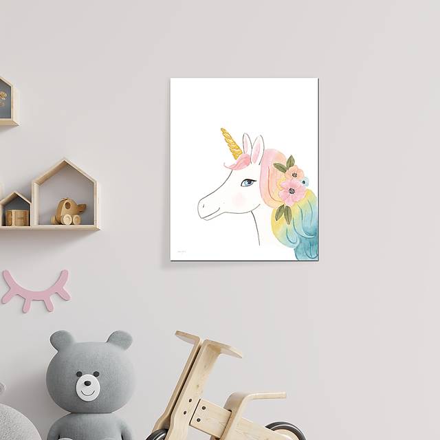 Kids Flowered Unicorn Pink Wall Art - Thumbnail - Image 2