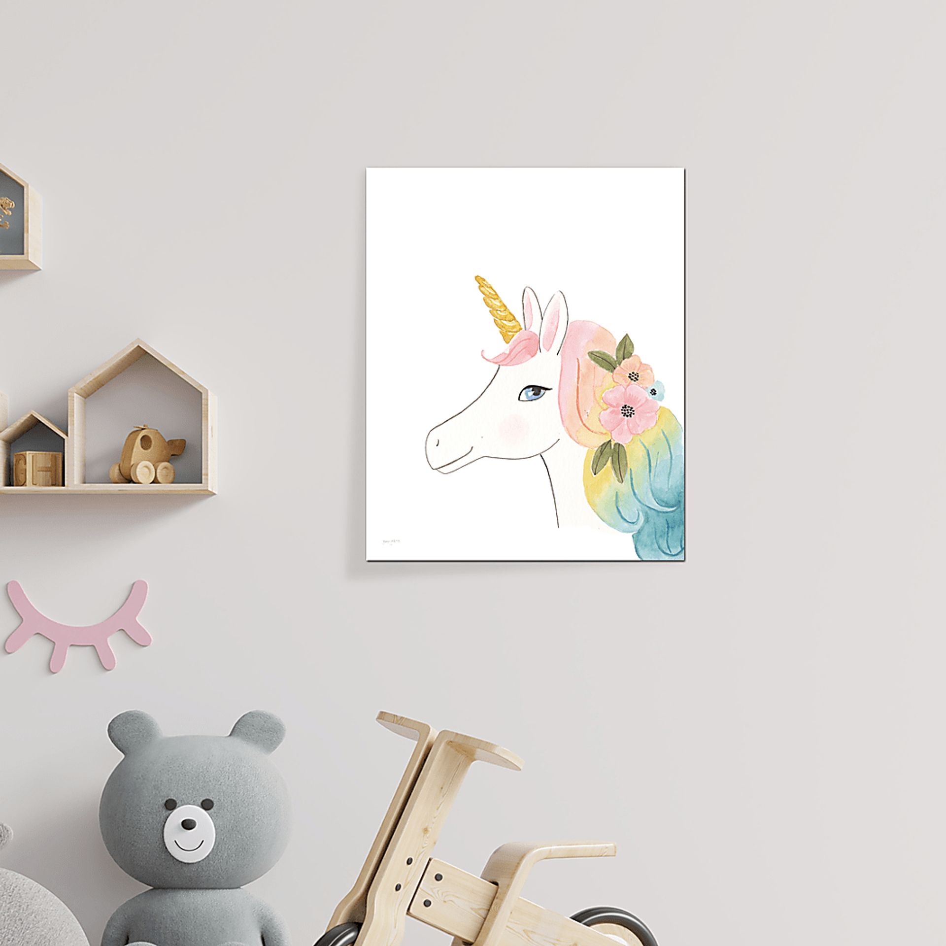 Kids Flowered Unicorn Pink Wall Art - Image 2