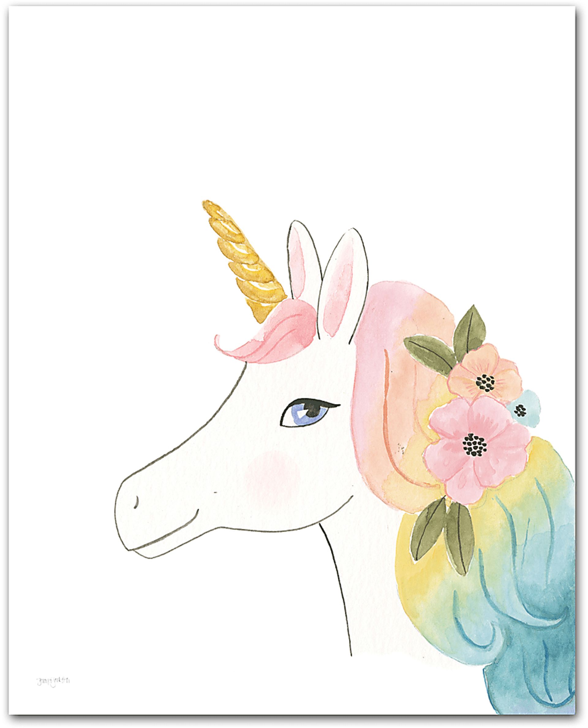 Kids Flowered Unicorn Pink Wall Art - Image 1