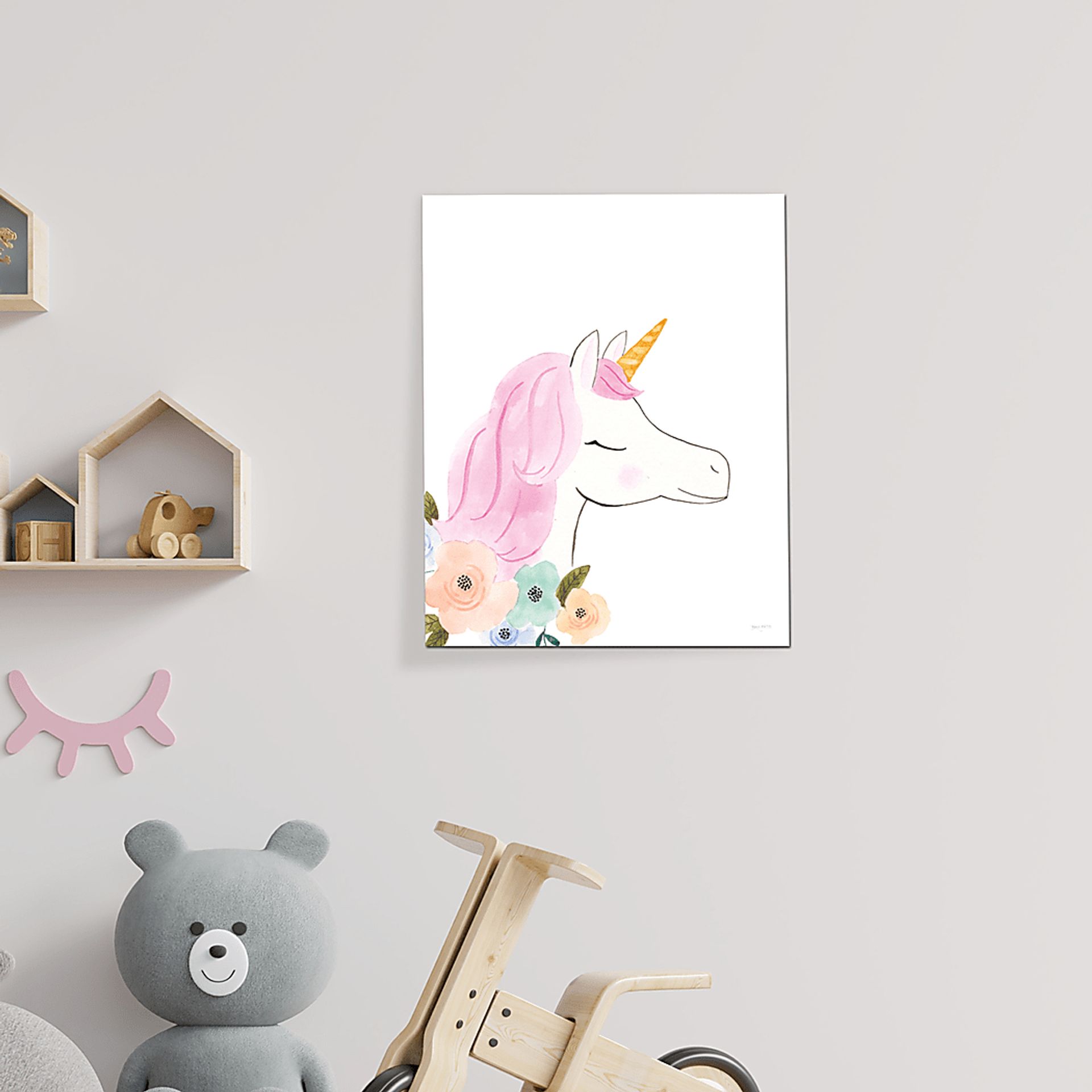 Kids Flowered Unicorn White Wall Art - Image 2