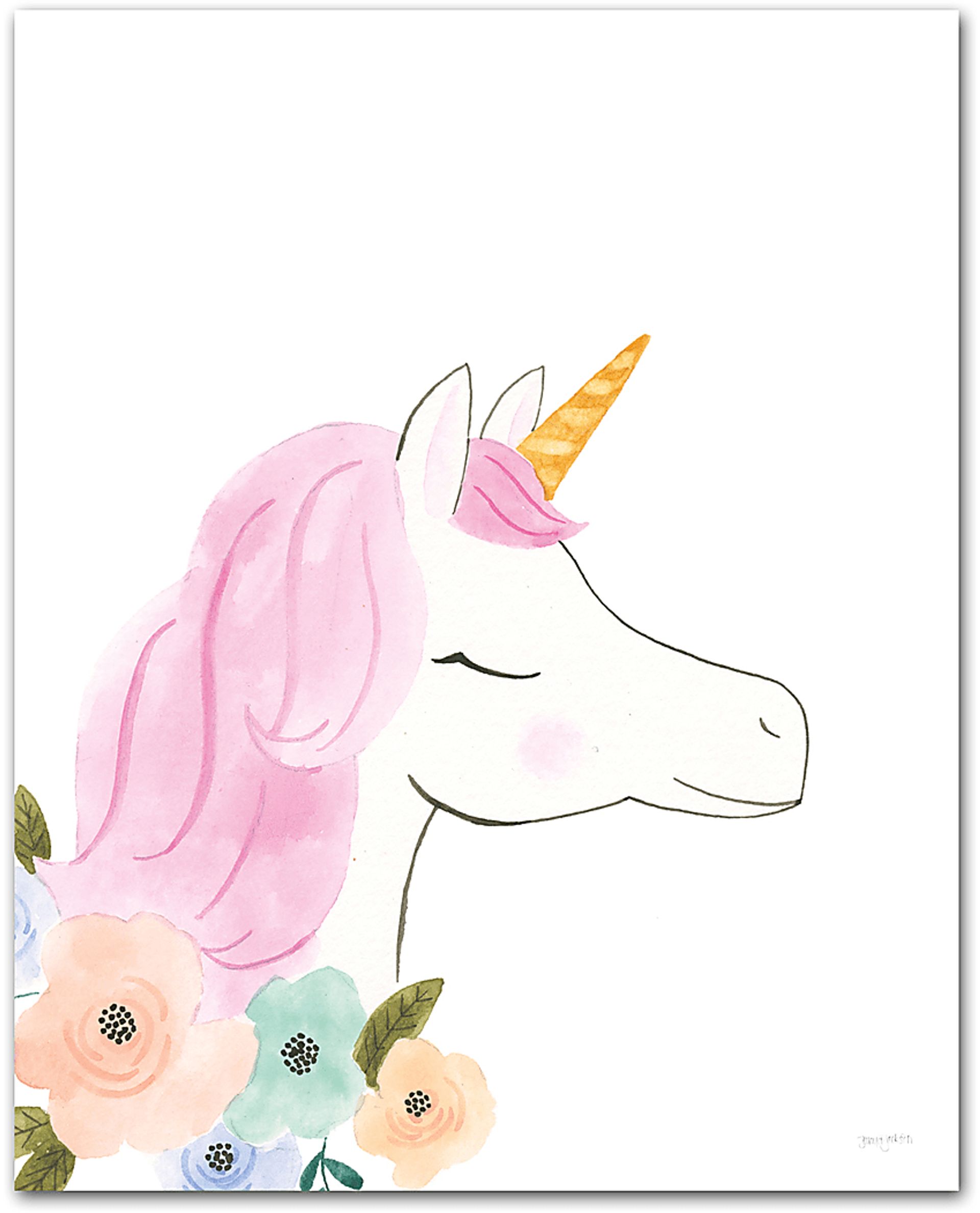 Kids Flowered Unicorn White Wall Art - Image 1