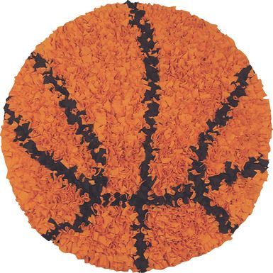 Kids Fluffy Basketball Orange 3' x 3' Rug