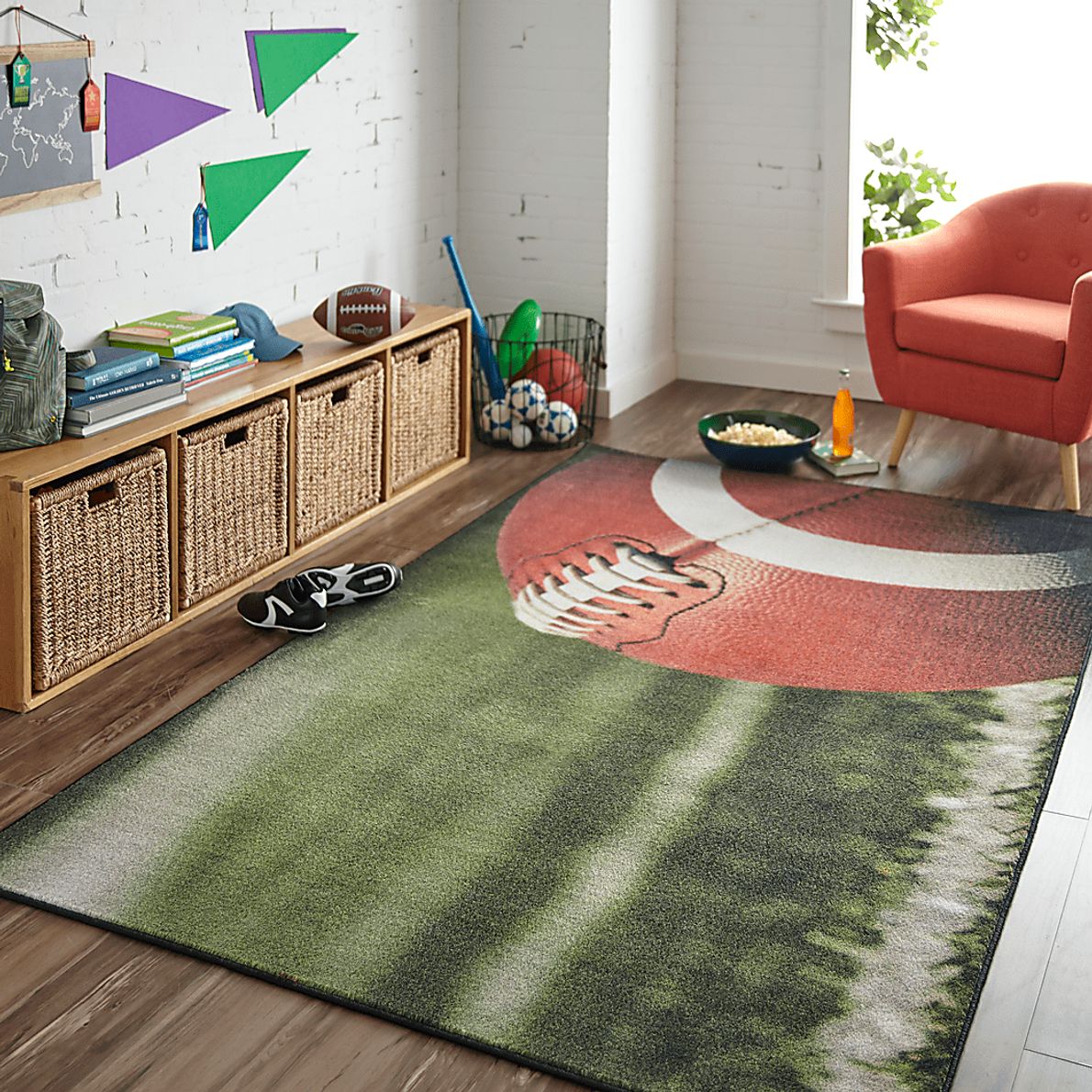 Kids Football Practice Green 3' x 5' Rug