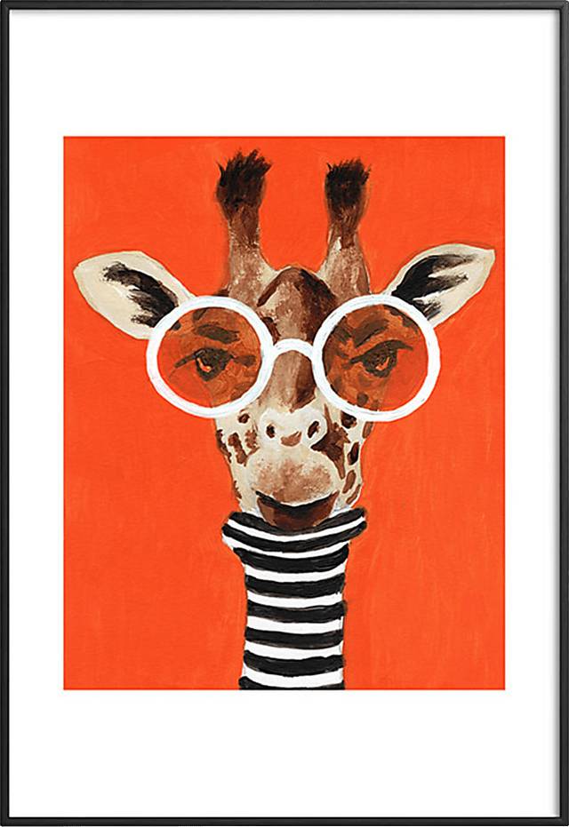 Kids French Giraffe Orange Metal Framed Print - Thumbnail - Image 1