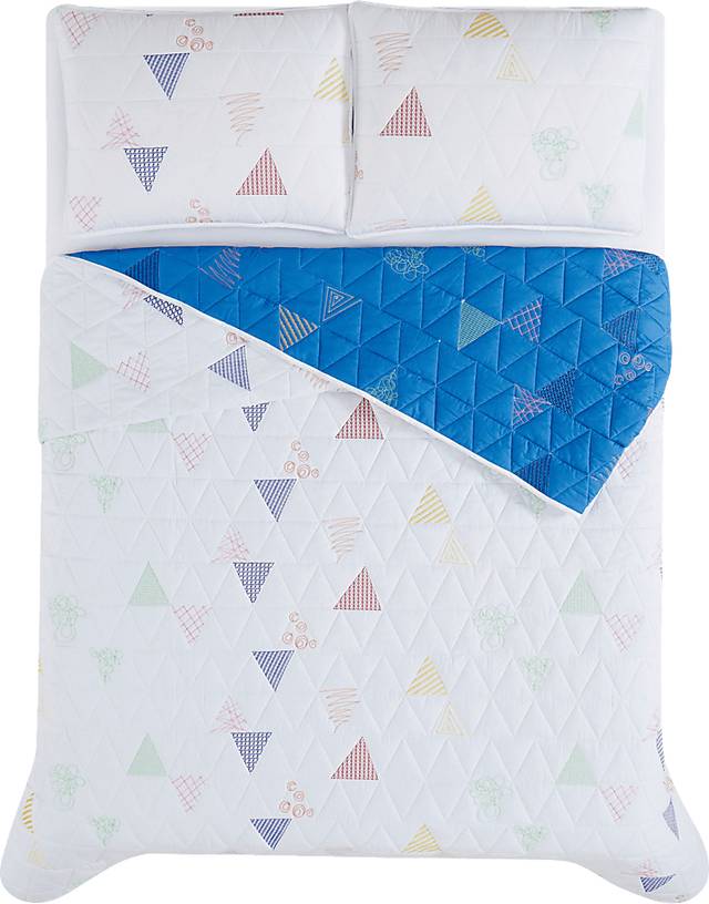 Kids Funky Triangle White Full Quilt Set - Thumbnail - Image 4