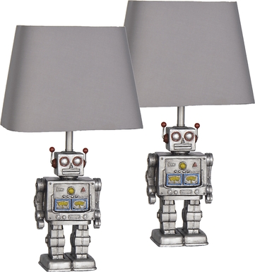Kids Funny Robot Silver Lamp, Set of 2