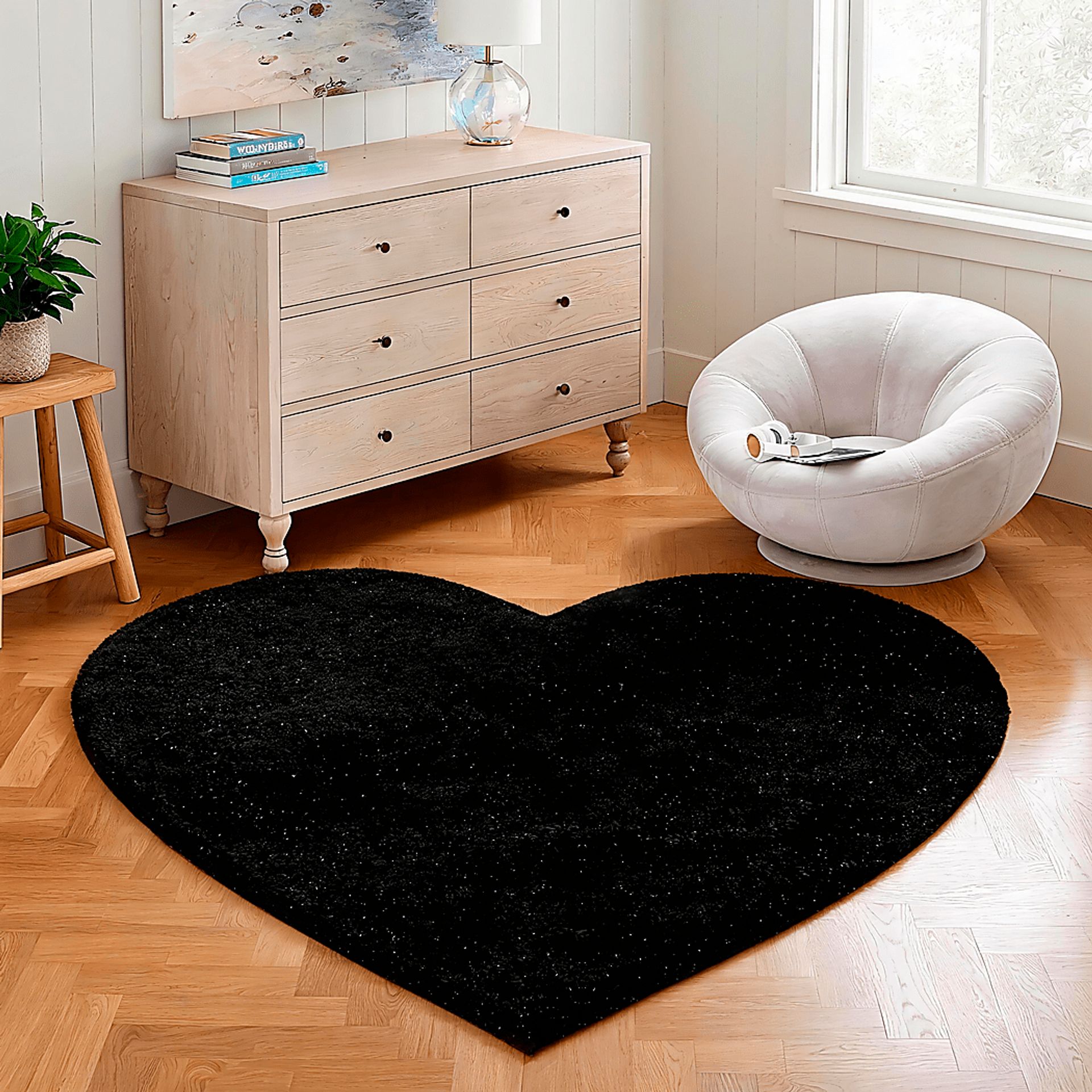 Kids Fur Love Black 5' Heart Shaped Rug - Image 2