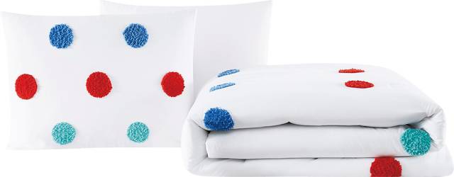 Kids Fuzzy Dot White Full Comforter Set - Thumbnail - Image 1