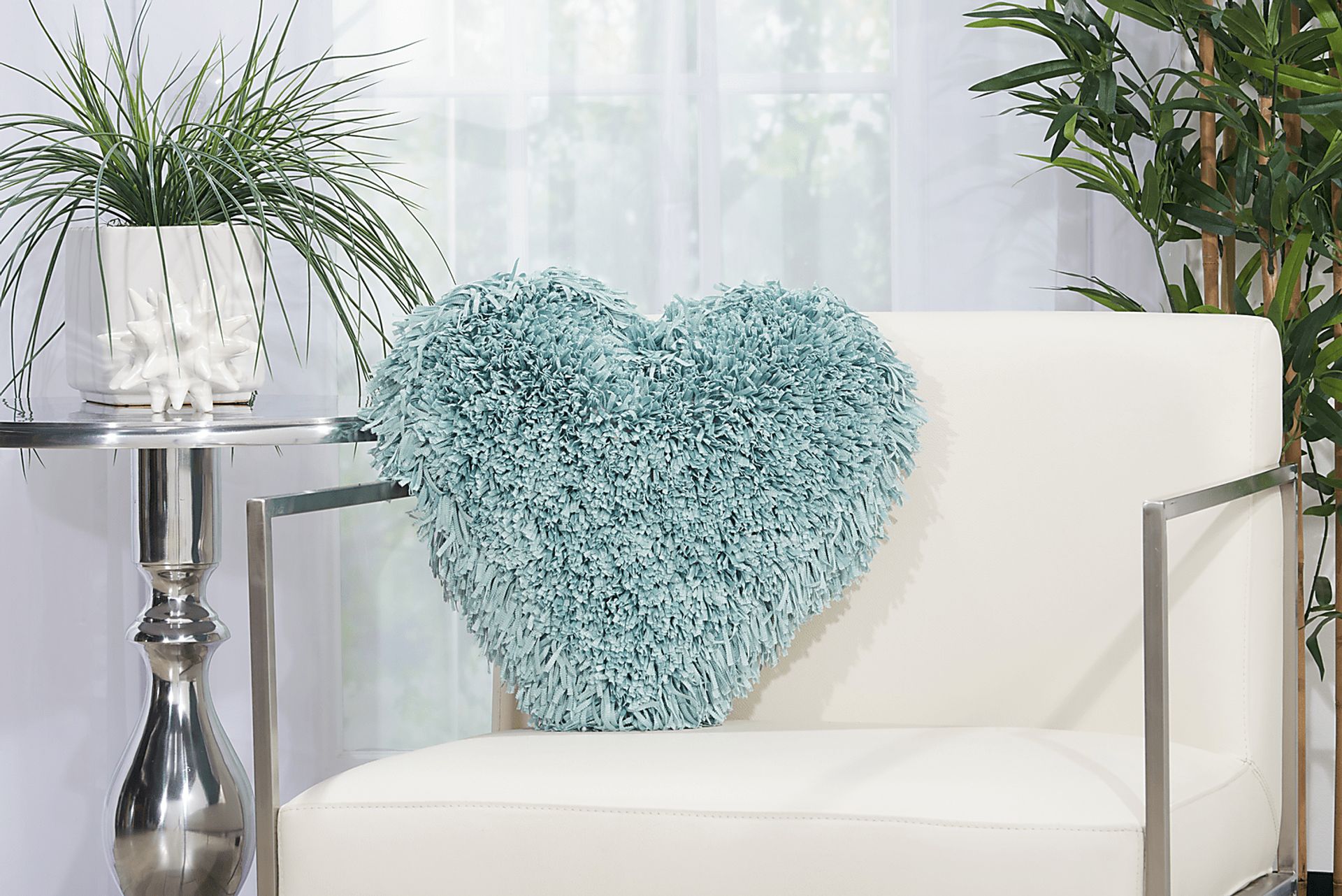 Kids Fuzzy Heart Teal Accent Pillow - Image 3