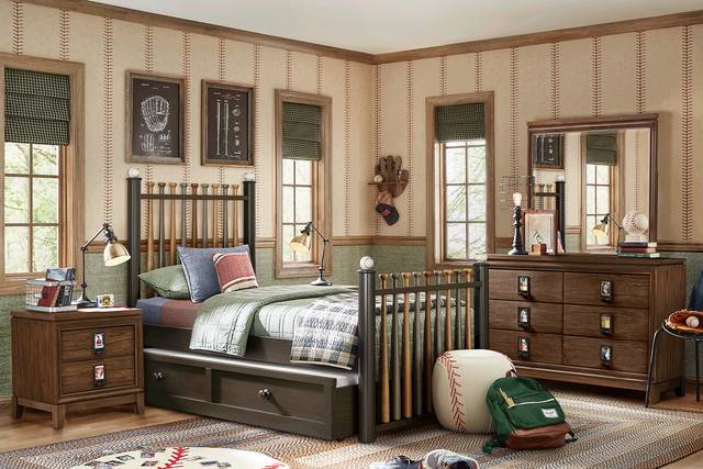 Kids Gallery Zone Saddle Bedroom with Stained Twin Batter Up Baseball Bat Bed - Thumbnail - Image 1