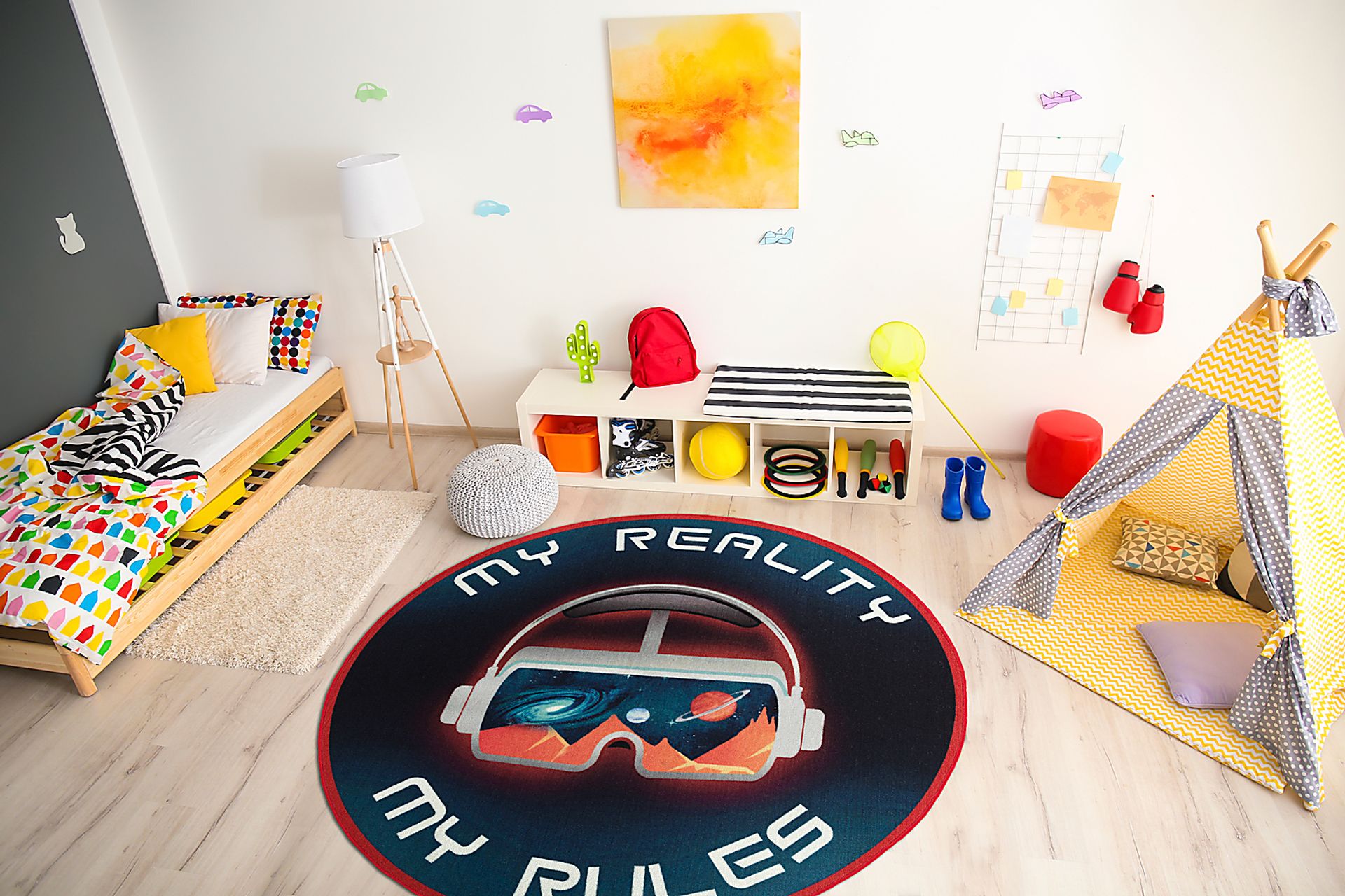 Kids Gamer Goggles Blue 5' Round Rug - Image 2