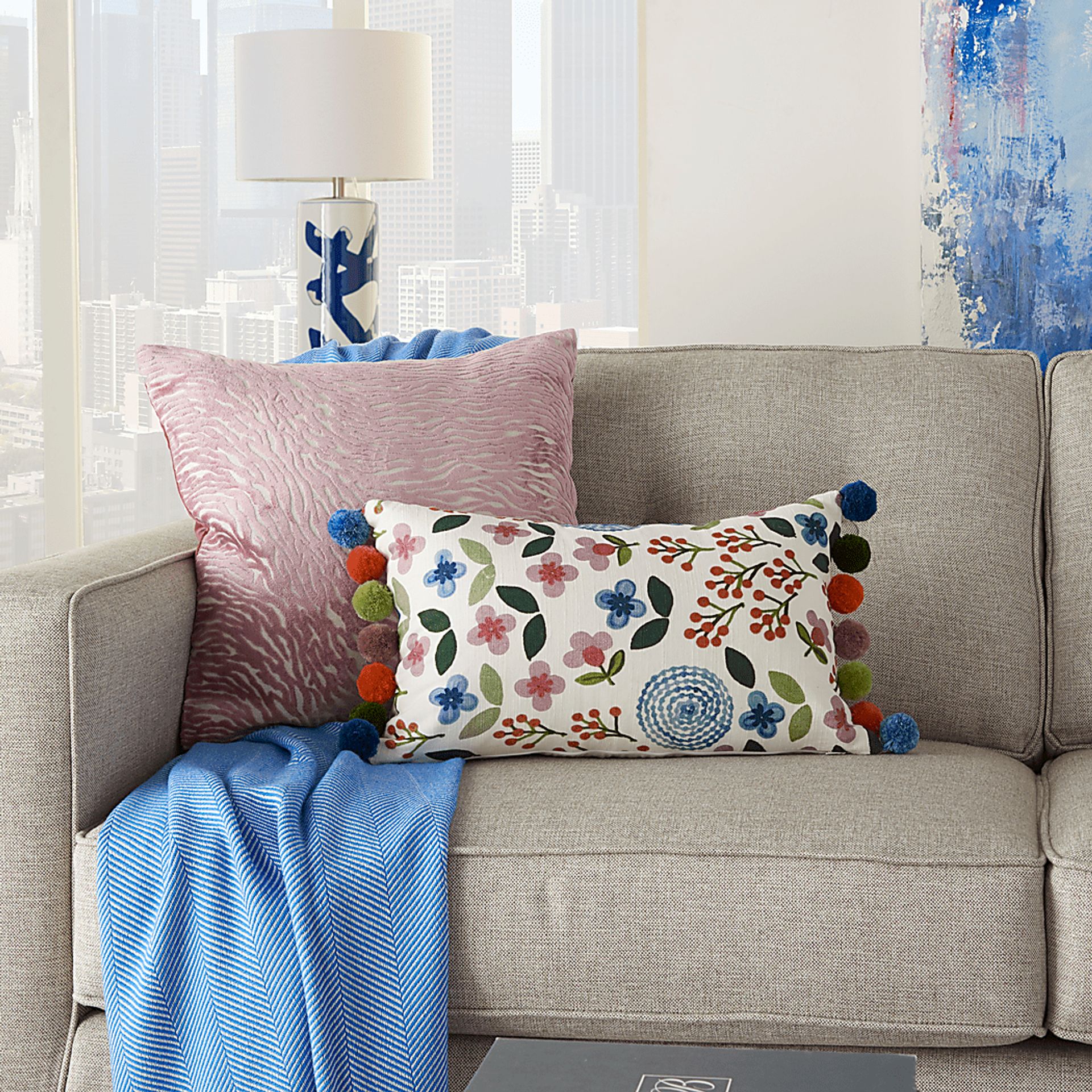Kids Garden Pom Poms White Accent Pillow - Image 4