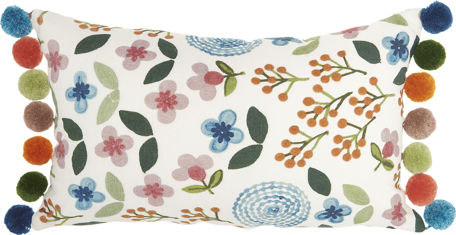 Kids Garden Pom Poms White Accent Pillow - Image 1