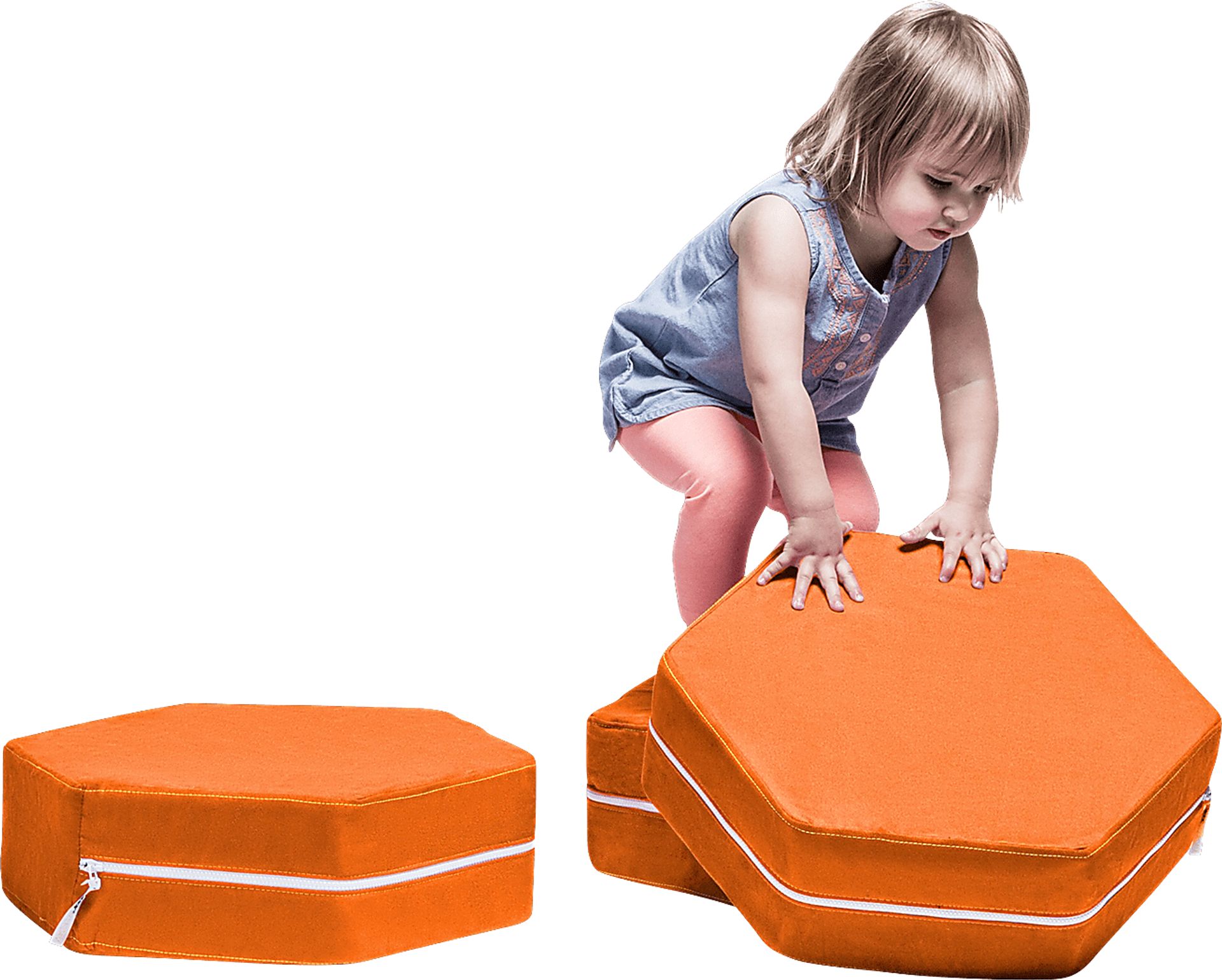 Kids Geddy Orange Ottomans, Set of 3 - Image 1