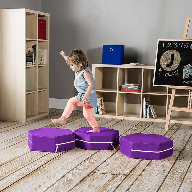 Kids Geddy Purple Ottomans, Set of 3 - Thumbnail - Image 2