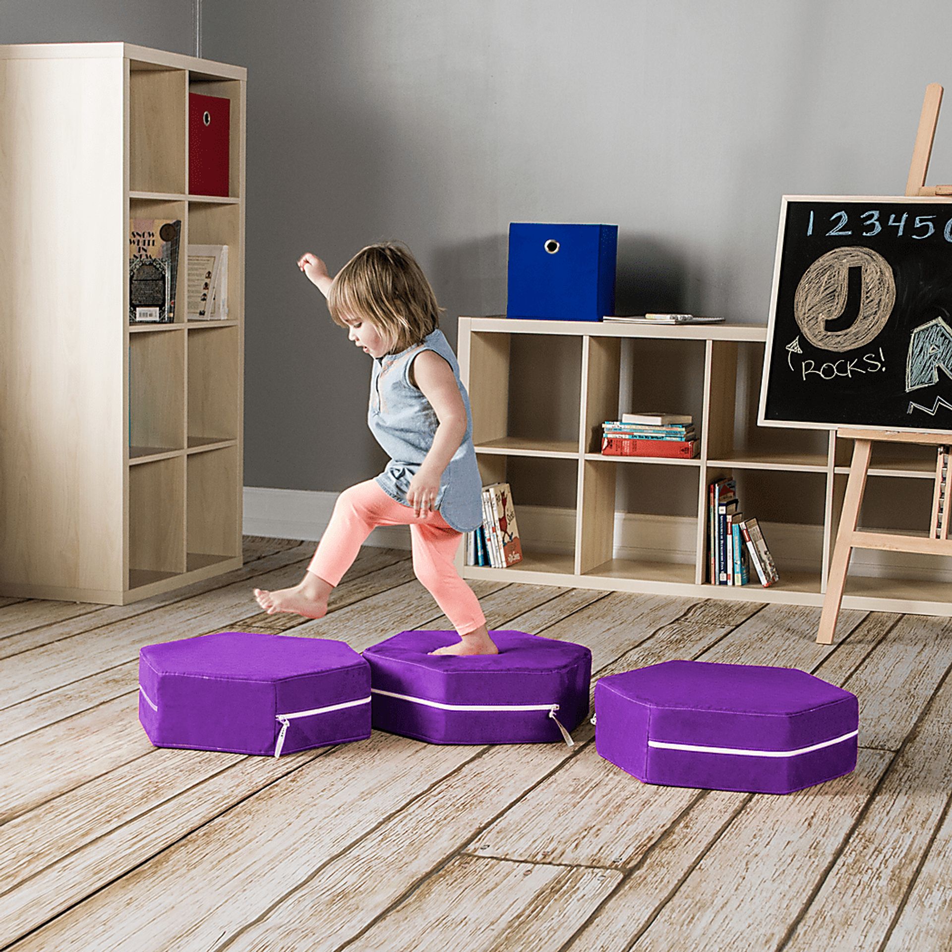 Kids Geddy Purple Ottomans, Set of 3 - Image 2