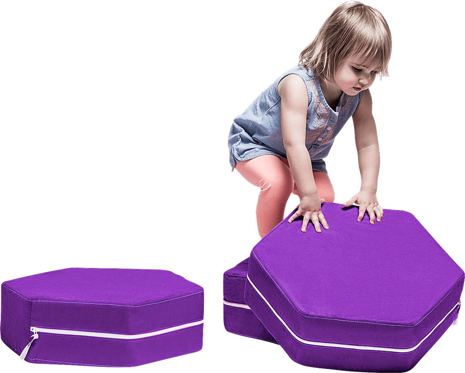 Kids Geddy Purple Ottomans, Set of 3 - Image 1