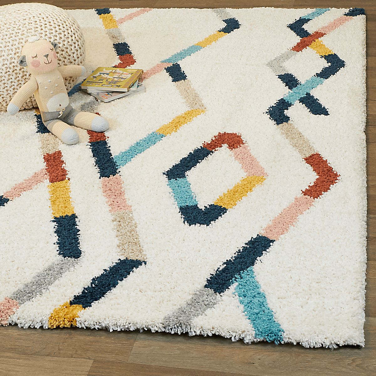 Geometric Fun Cream Beige Polypropylene Fabric Rug | Rooms to Go