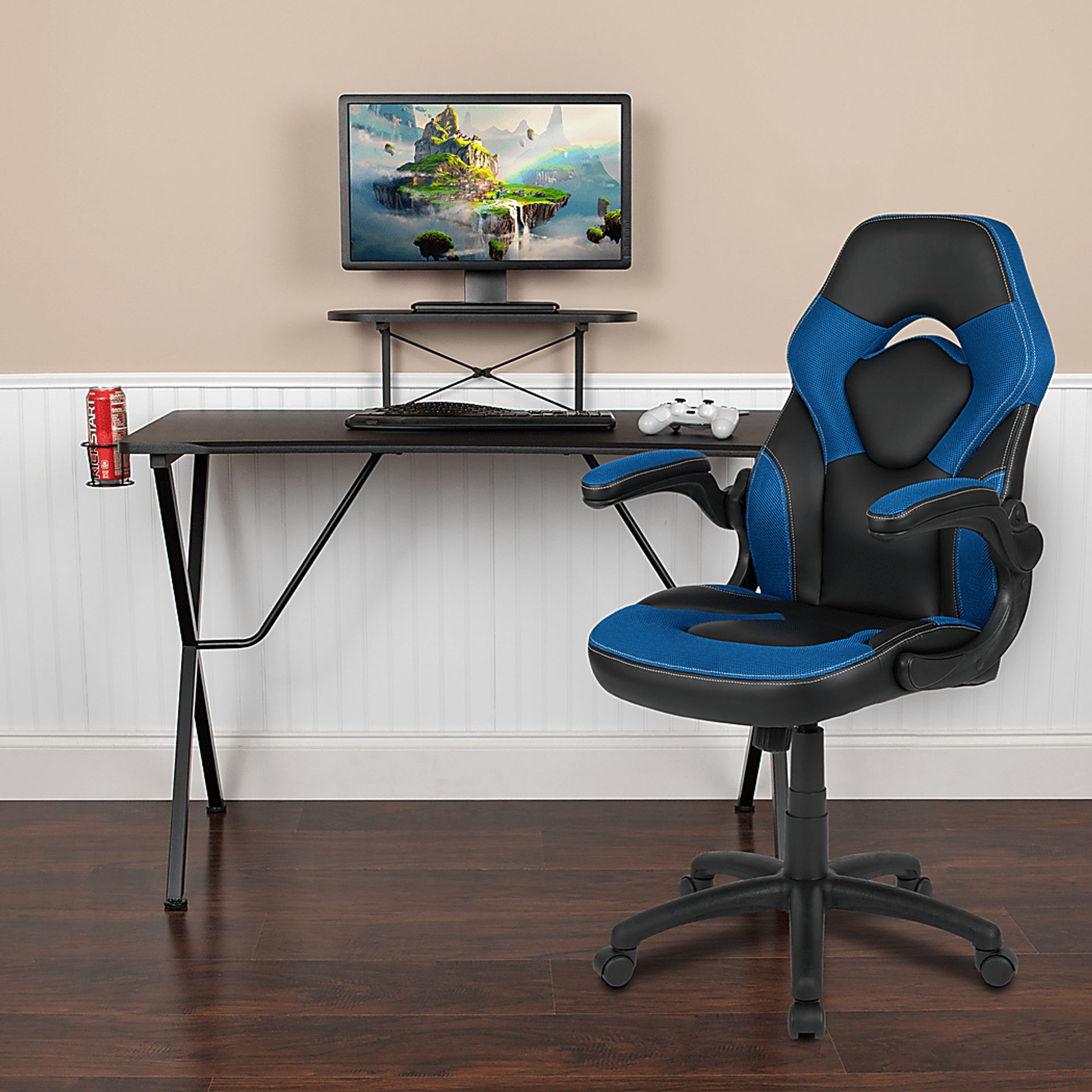 Gerro Black/Blue PC Gaming Desk and Chair Set - Image 2
