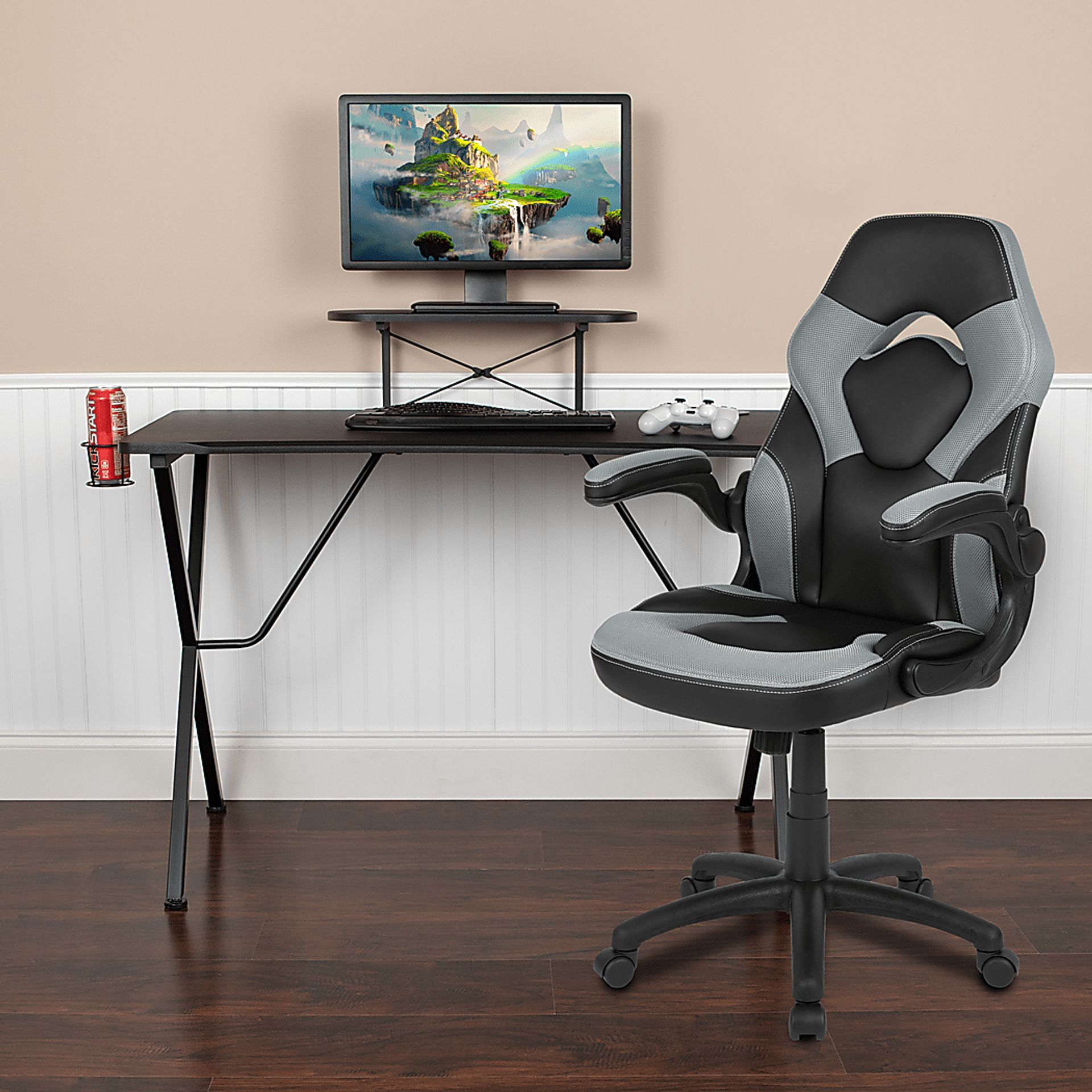 Gerro Black/Gray PC Gaming Desk and Chair Set - Image 2