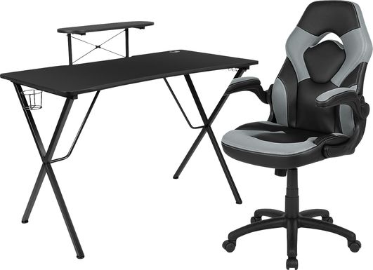 Gerro Black/Gray PC Gaming Desk and Chair Set