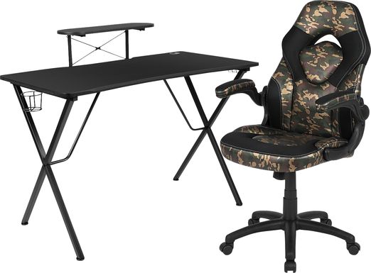 Gerro Black/Green PC Gaming Desk and Chair Set